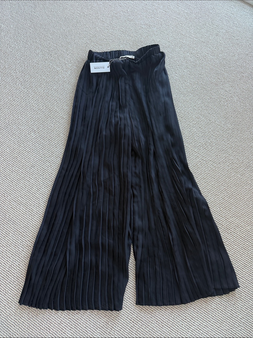 Ellison Black Pleated Wide-Leg Pants